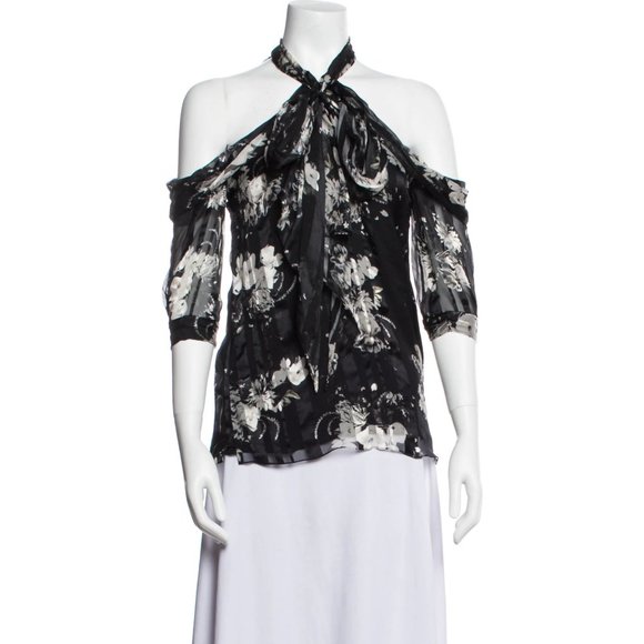 Erdem Silk Floral Print Blouse Black Tops Size XS - Picture 1 of 3